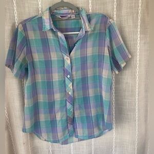 American Vintage Plaid Blouse in Blue and Green